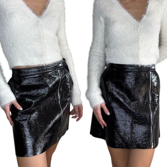 Theory Berdin Mini Black Skirt Patent Leather Zip Lambskin Size 4 - Picture 1 of 13